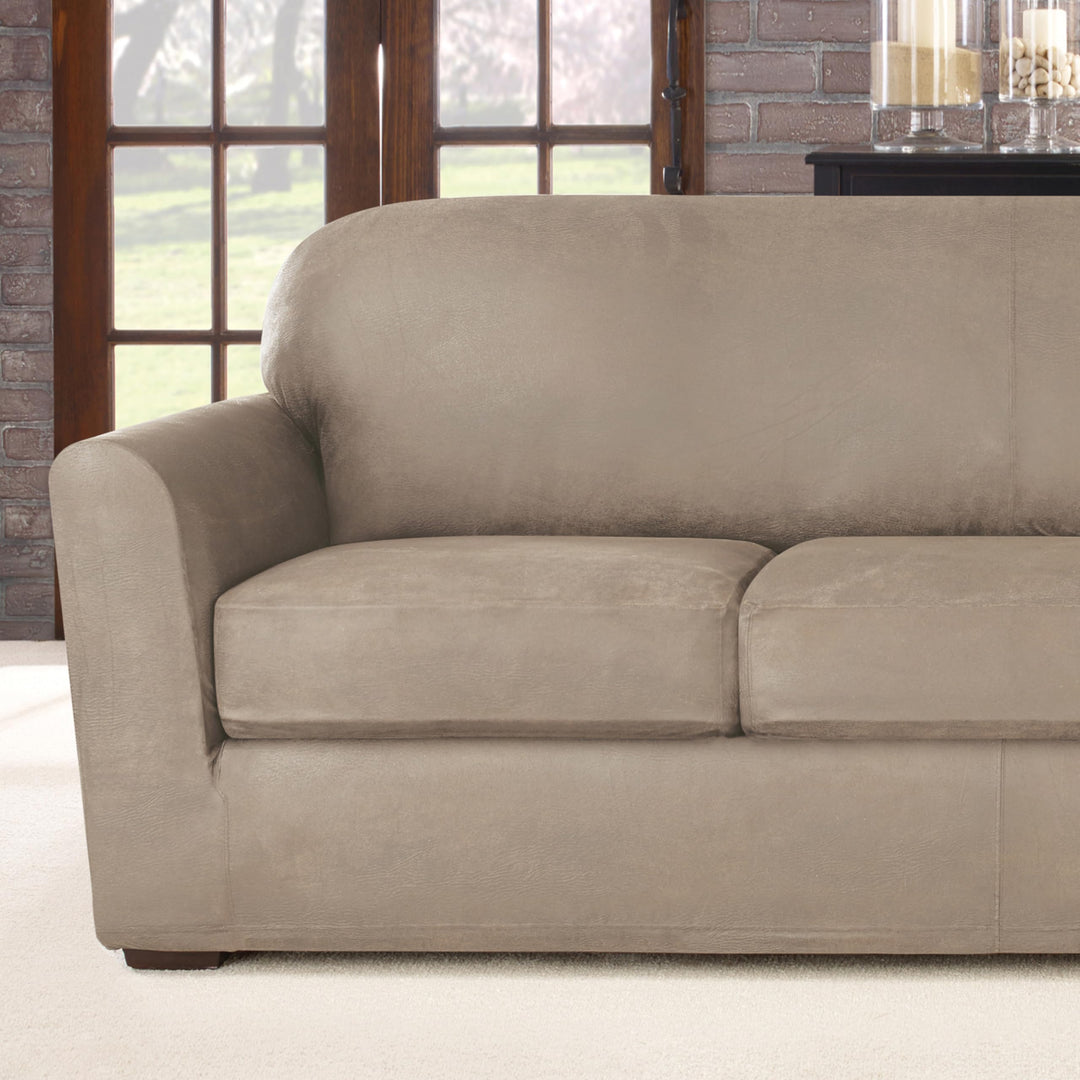 SureFit Ultimate Stretch Leather 4 PC Sofa Slipcover in Rustic Birch - Diamond Home USA