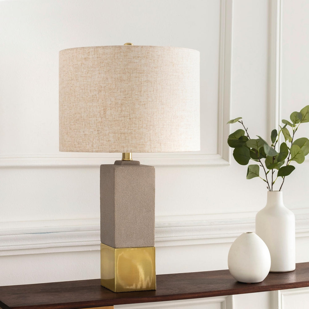 Concrete and Metal Block Table Lamp 25" h X 13" w 13" d Beige Grey Bohemian