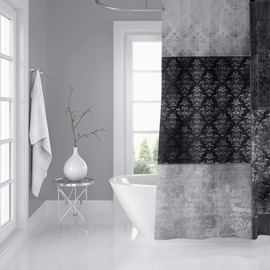 Eclectic ohemian Patchwork Dark Grey Shower Curtain by - 71x74 Grey Patchwork - Diamond Home USA