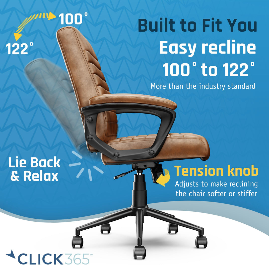 Click365 Transform 3.0 Extra Comfort Ergonomic Mid Back Channel Stitching Desk Chair, with Padded armrests, Adjustable-Height