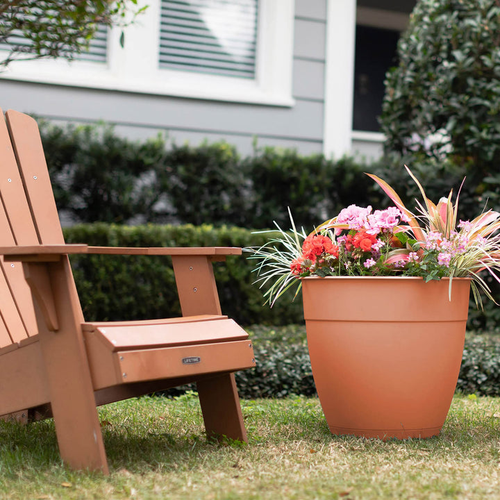 Bloem Dayton Planter with Saucer: 20" - Coral - 100% Recycled Plastic Pot - Diamond Home USA