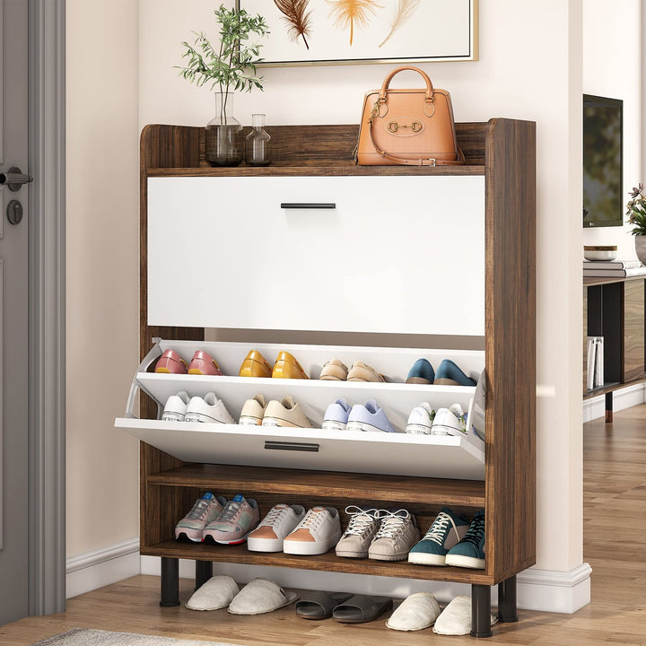 Shoe Storage Freestanding Cabinet with Drawers and Open Shelves for Entryway Brown - Diamond Home USA