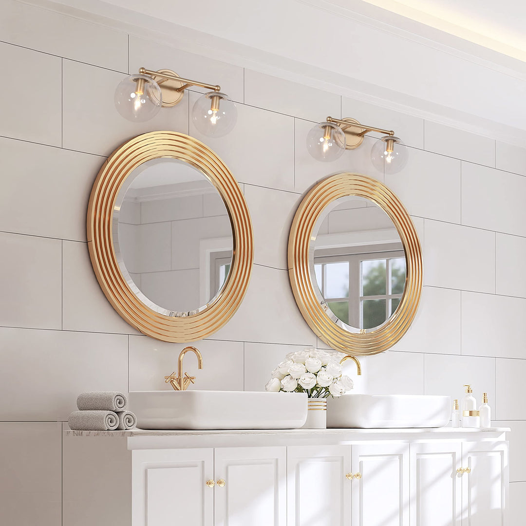 Modern Gold 2-light Bathroom Vanity Lights Globe Glass Orb Wall Sconces L 15" - Diamond Home USA