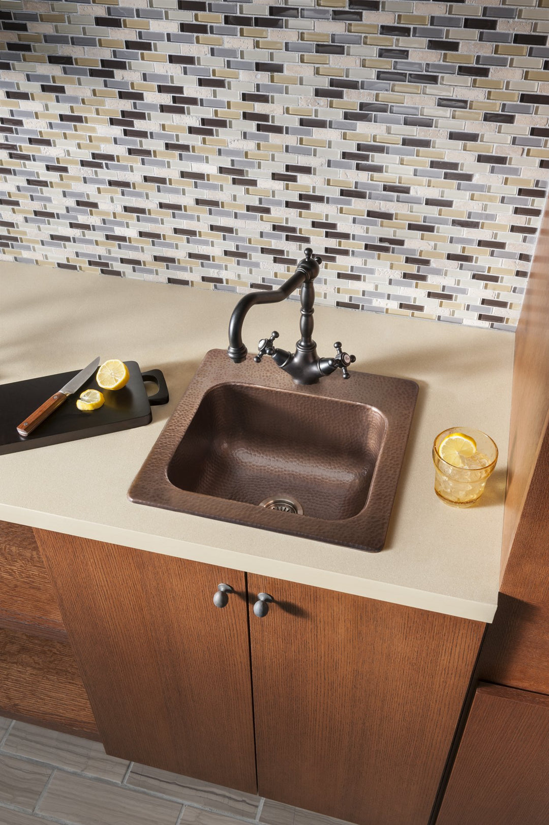 Sinkology KPD-1515HA Seurat Drop In Handmade Pure Solid Copper 15 in. 1-Hole Bar - Diamond Home USA