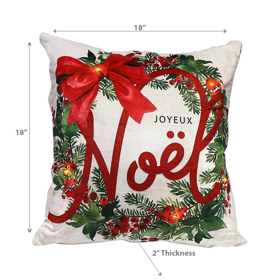 Christmas Led Velvet Cushion Noel Wreath 18x18 Set of 2 Multi Color Polyester - Diamond Home USA
