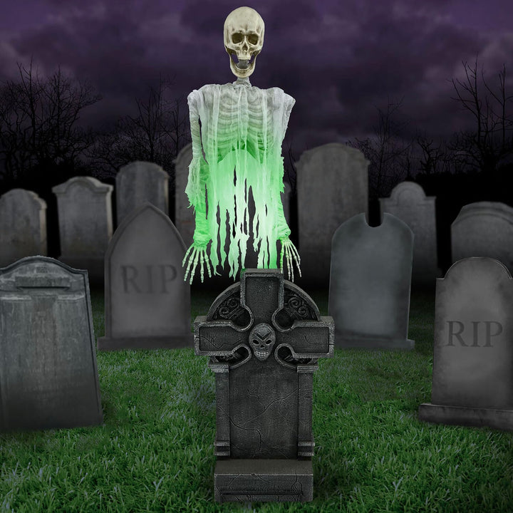 Haunted Hill Farm Motion Activated Floating Skeleton Ghost Over Tombstone by - Diamond Home USA