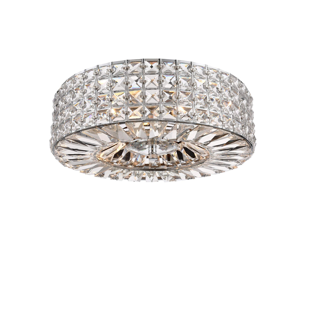 Chrome Finish 3-Light Crystal and Prism Round Flush Mount - Clear Modern - Diamond Home USA