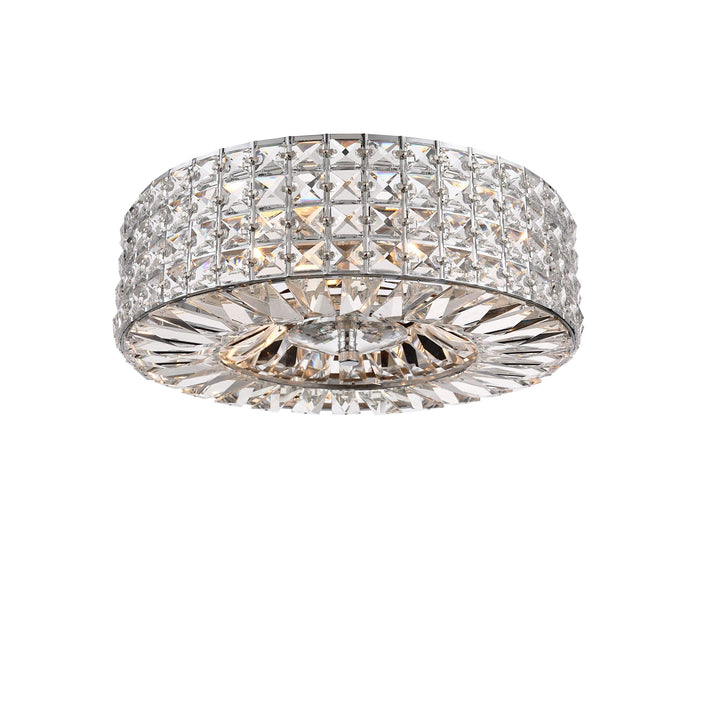 Chrome Finish 3-Light Crystal and Prism Round Flush Mount - Clear Modern - Diamond Home USA