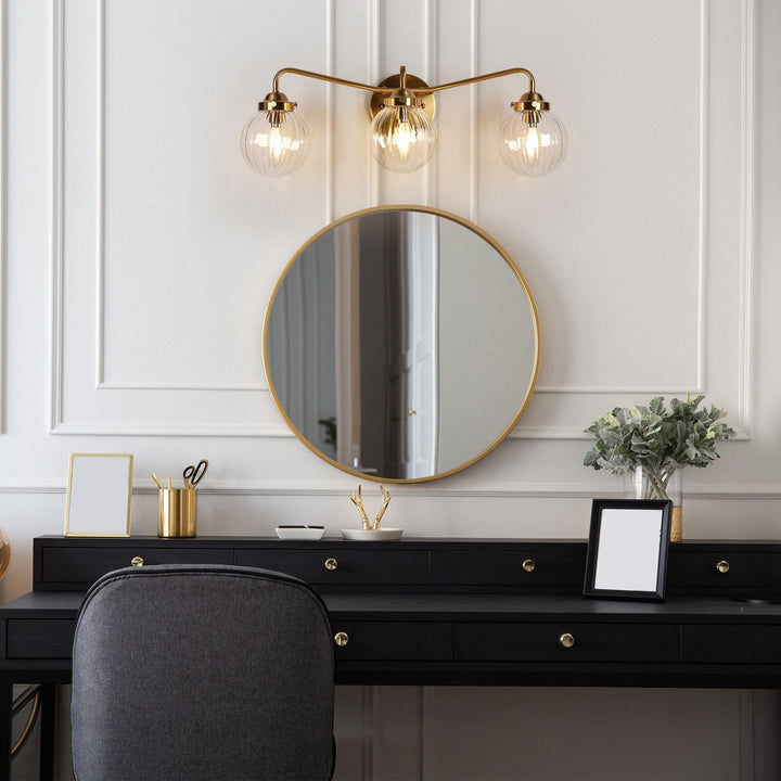 Mid-Century Modern 3-Light Gold Bathroom Vanity Lights Globe Glass Wall - Diamond Home USA