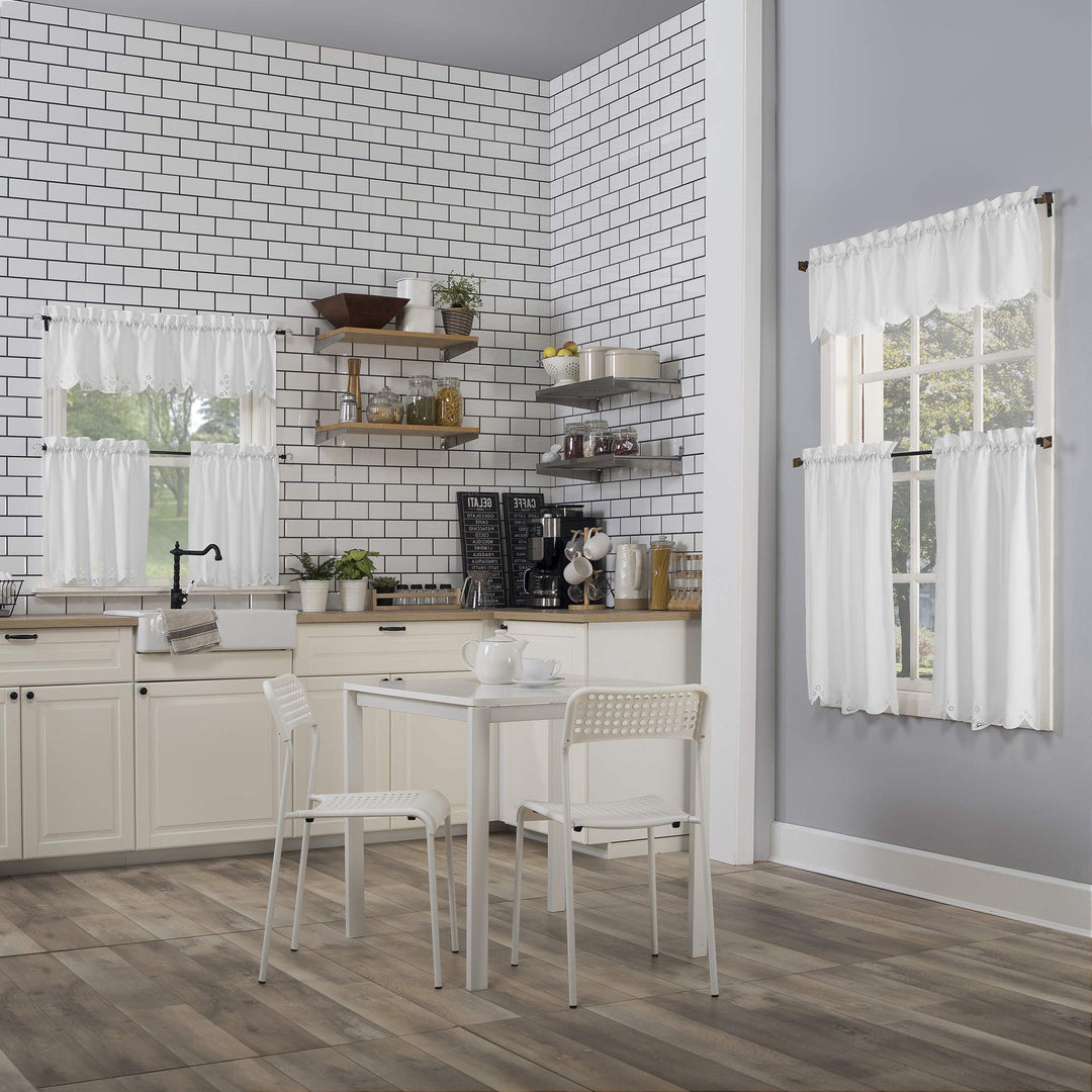 No. 918 Mariela Floral Trim Semi-Sheer Rod Pocket Kitchen Curtain Valance and - Diamond Home USA