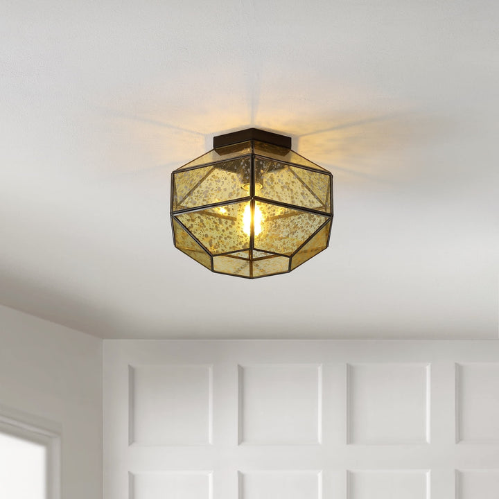 Bee 12.5" 1-light Vintage Farmhouse Iron/glass Led Flush Mount Oil Rubbed Bronze - Diamond Home USA