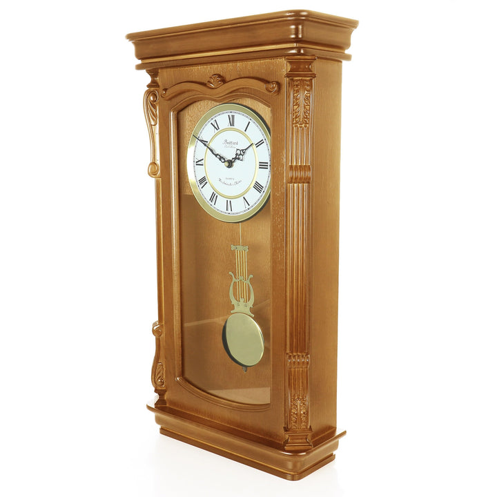 Golden Oak Chiming Pendulum Wall 13.6"x5.4"x25.6" Multi Color Wood Finish - Diamond Home USA