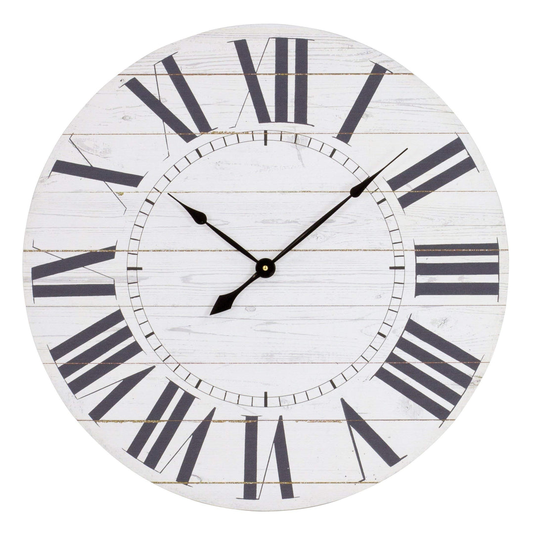 Large Shiplap Wall Clock Large Roman Numerals French Country Design Hanging - Diamond Home USA