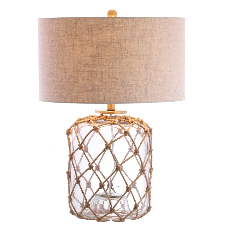 26.5" Glass and Rope Led Table Lamp Brown/Clear Brown Bohemian Eclectic Nautical - Diamond Home USA