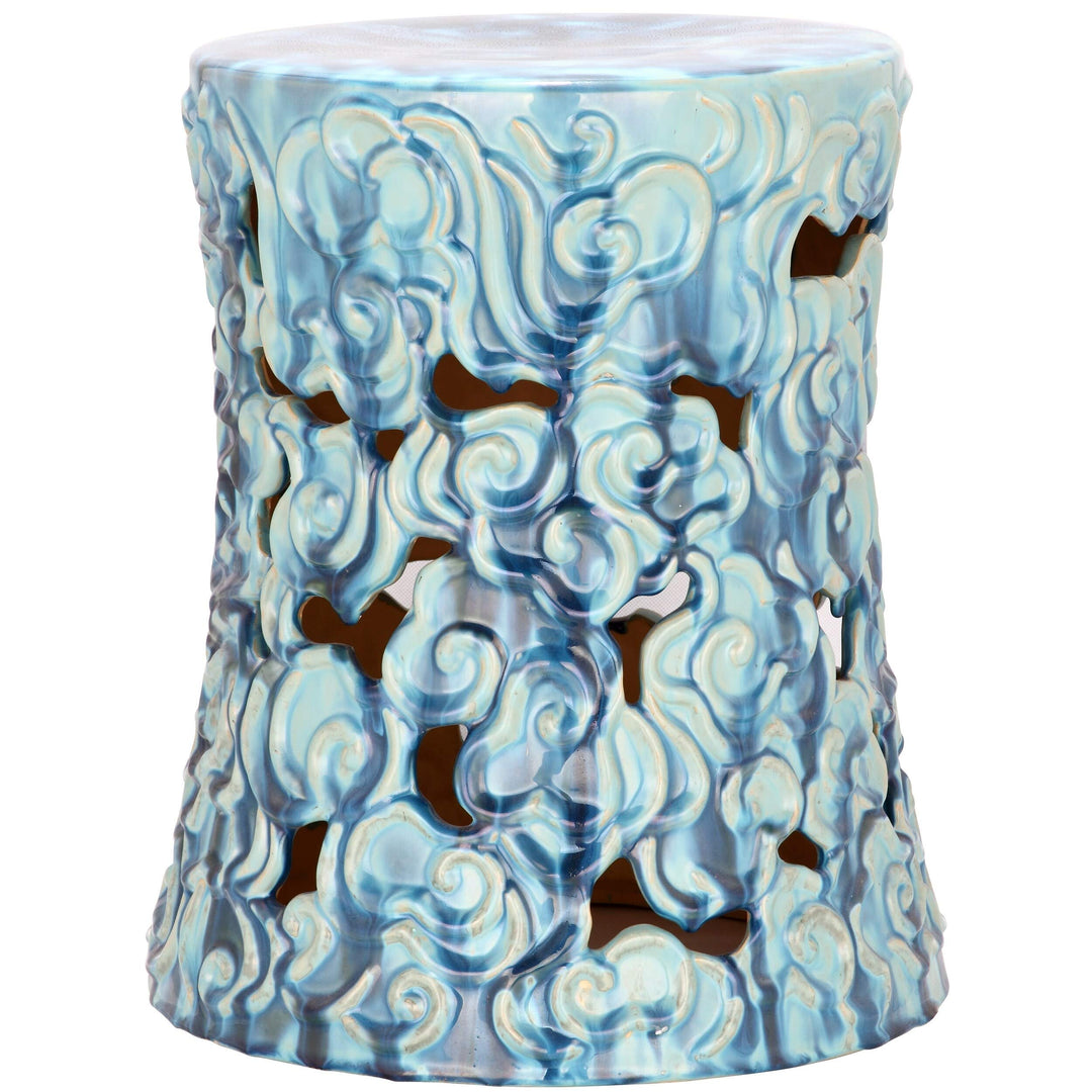 Ocean Cloud Blue Ceramic Garden Stool - 13.5" X 17.8"