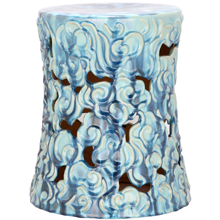 Ocean Cloud Blue Ceramic Garden Stool - 13.5" X 17.8"