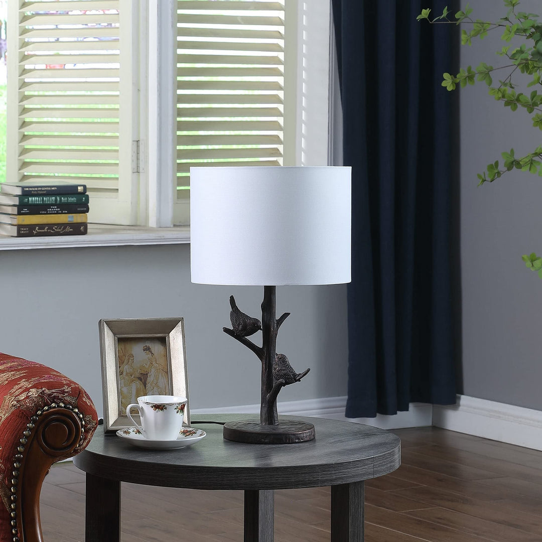 18 in. Bird Bronze Polyresin Table Lamp Brown Rustic