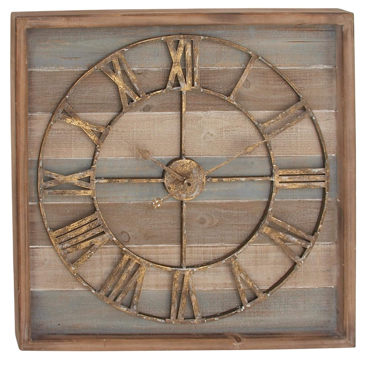 Jartop Wood Metal 30-inch X Wall Clock Brown Farmhouse Square Finish Roman - Diamond Home USA