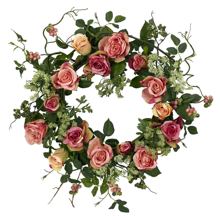 Nearly Natural 4802 Rose Wreath 20-Inch Peach 15" x 6" x 15"