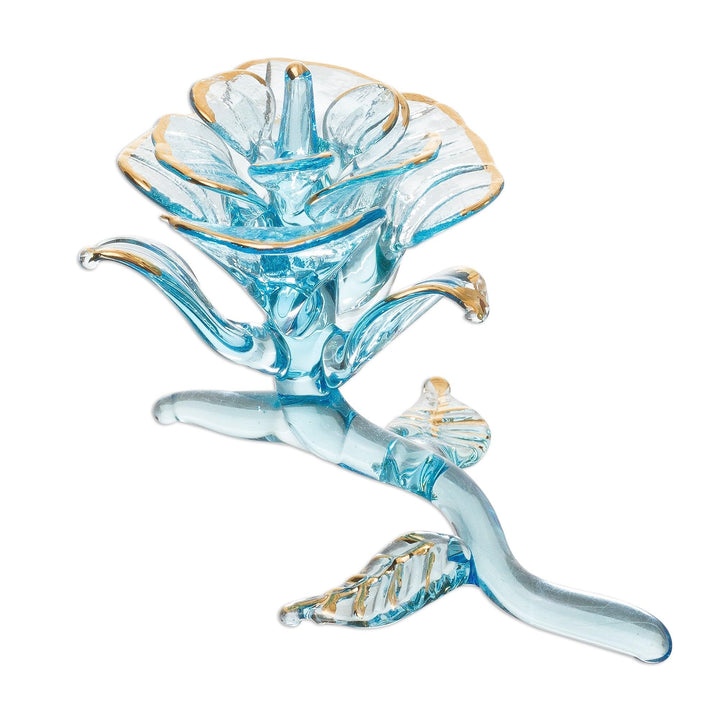 Handmade Rose Blown Glass Figurine Blue