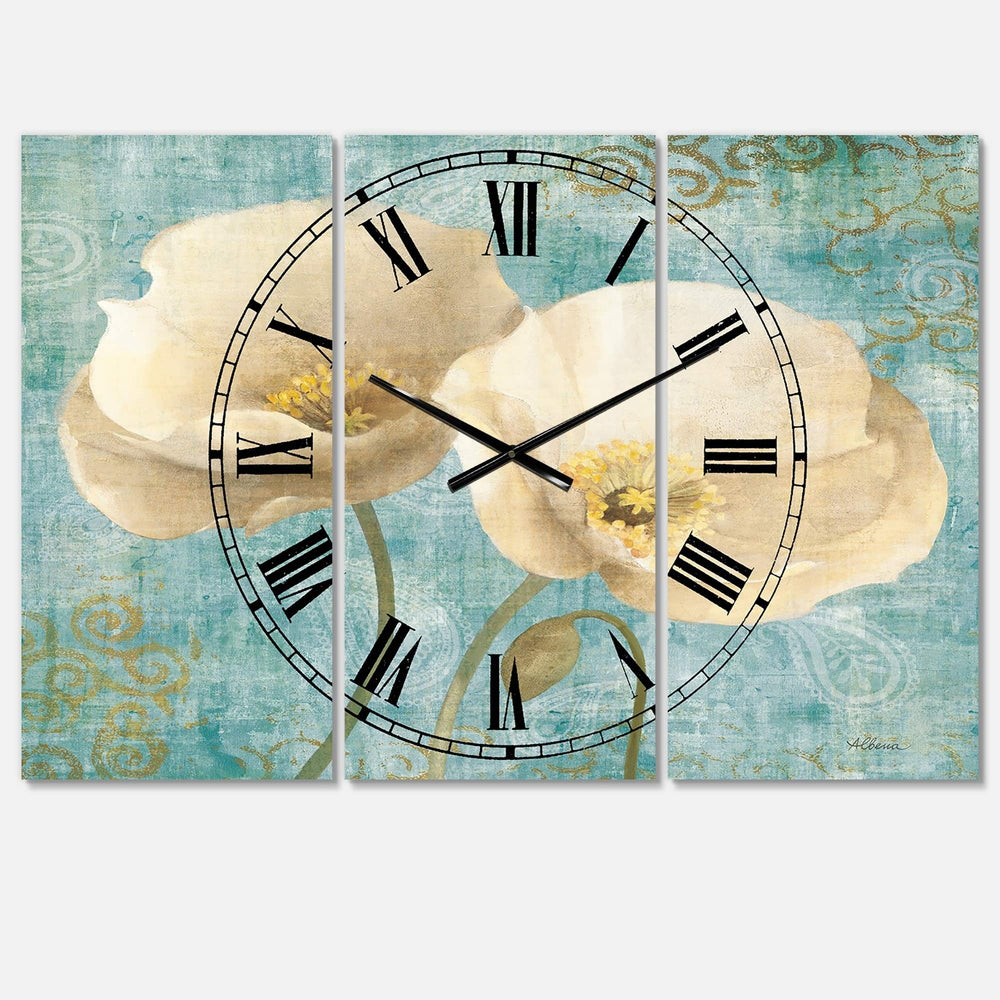 Bouquet Poppies On Paisley Ii' Cottage 3 Panels Oversized Wall Clock 36 in. Wide - Diamond Home USA