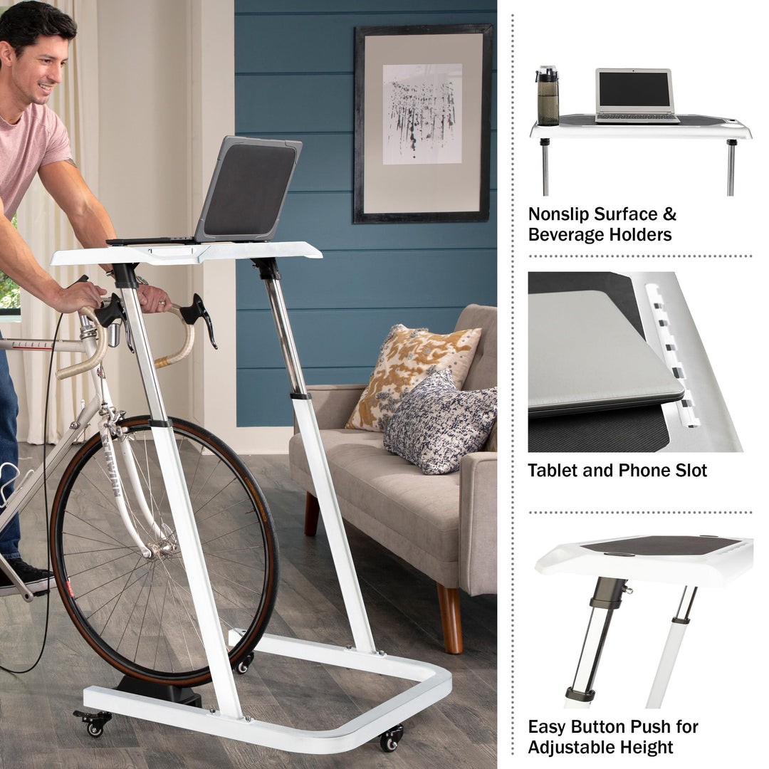 Bike Desk Rolling Laptop Cart For Stationary Or Trainer Adjustable Standing To - Diamond Home USA