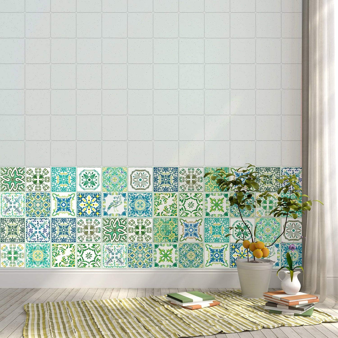 Turkish Green Tile Stickers Peel and Stick Wall Sticker Decal 24pcs 4" - Diamond Home USA