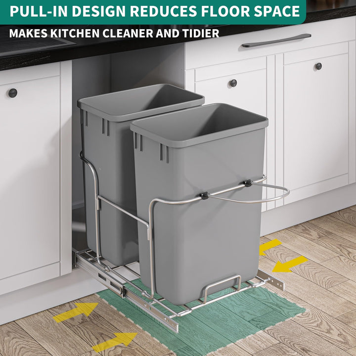 Resin Double 30l Pull Out Kitchen Waste Containers 30l+30l Grey Plastic - Diamond Home USA