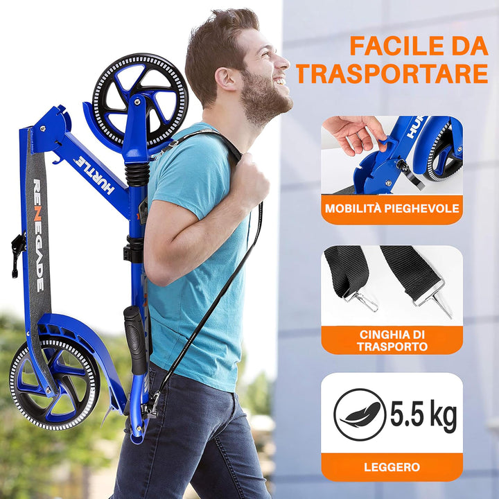 Hurtle Renegade Kick Scooters for Kids Teenagers Adults- 2 Wheel Kids Scooter - Diamond Home USA