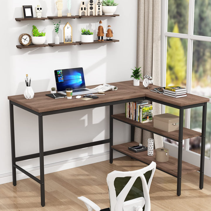 L Shaped Desk with Removable Storage Shelves Industrial Reversible L-Shaped
