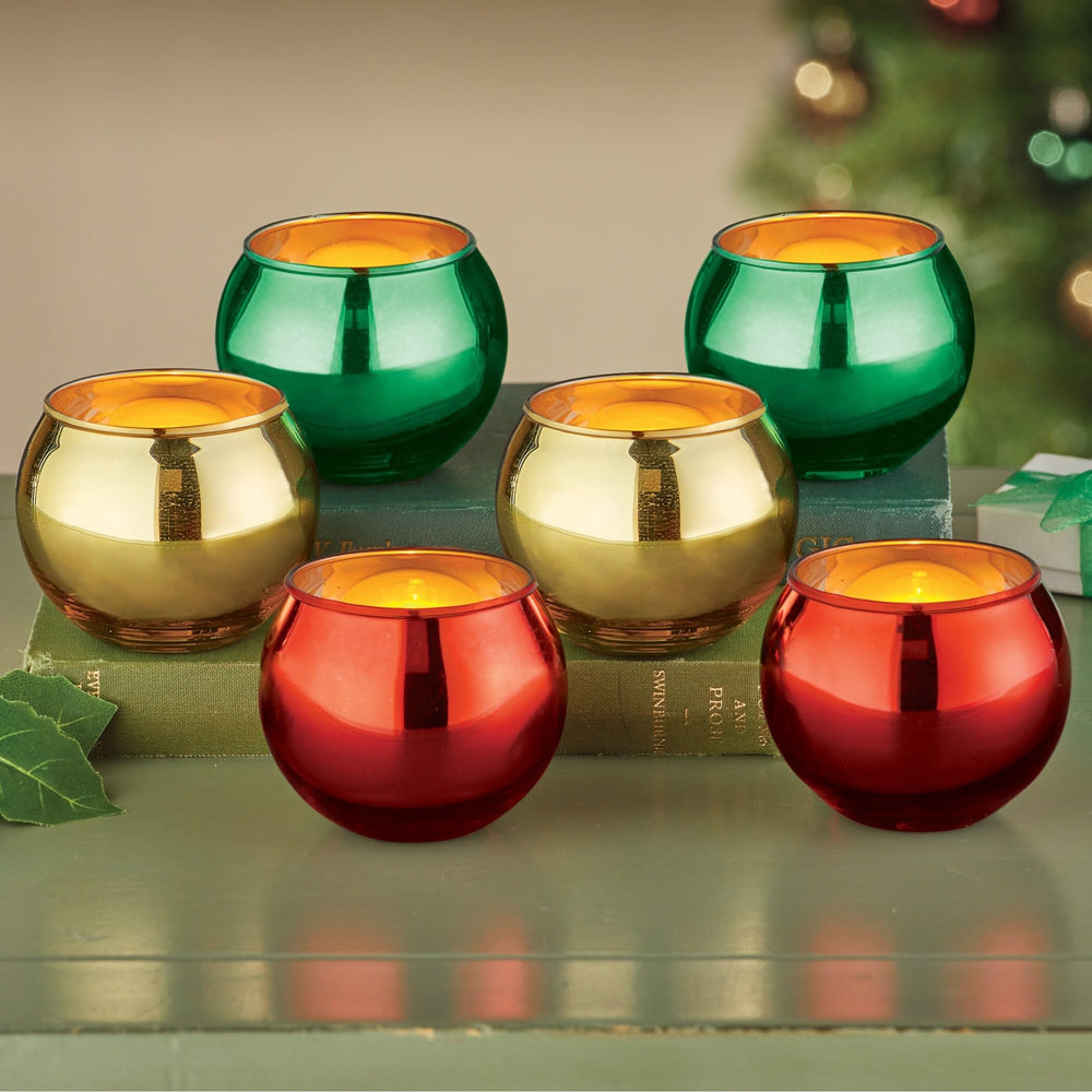 Red Green Ornament-Shaped Candle Holders Set 6 X - Diamond Home USA