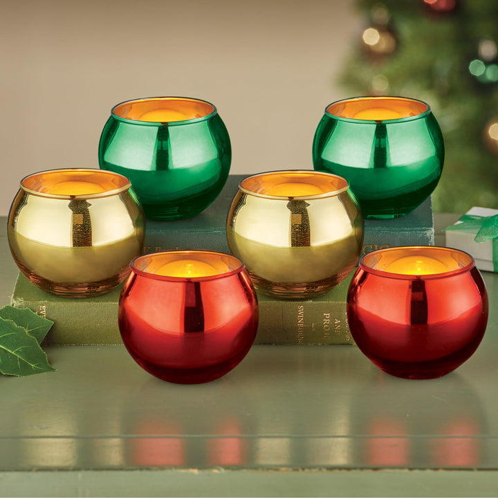 Red Green Ornament-Shaped Candle Holders Set 6 X - Diamond Home USA