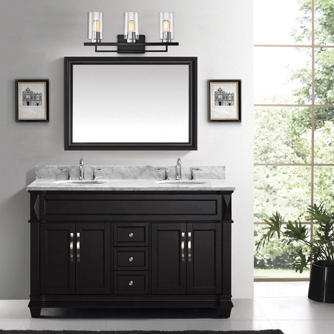Black and Brushed Nickel 3-light Vanity with Clear Beveled Glass Shades - Diamond Home USA