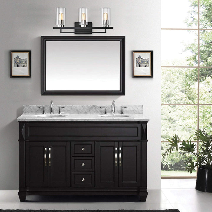Black and Brushed Nickel 3-light Vanity with Clear Beveled Glass Shades - Diamond Home USA