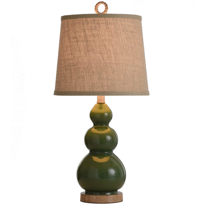 Nautical Green 1-Light Table Lamp with A Burlap Shade and Circle Faux Rope