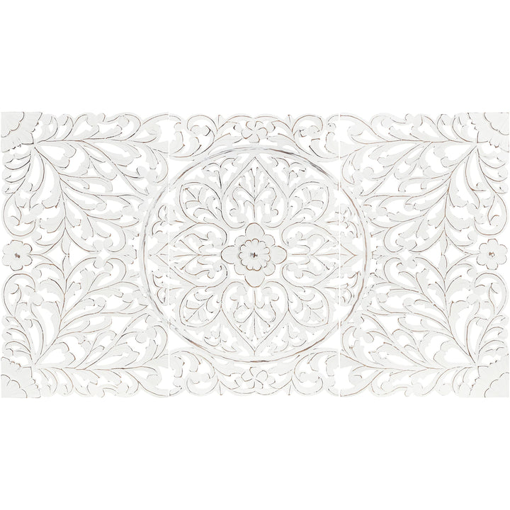 Floral Hand Carved White Wooden 48x28-inch 3-panel Wall Art Transitional