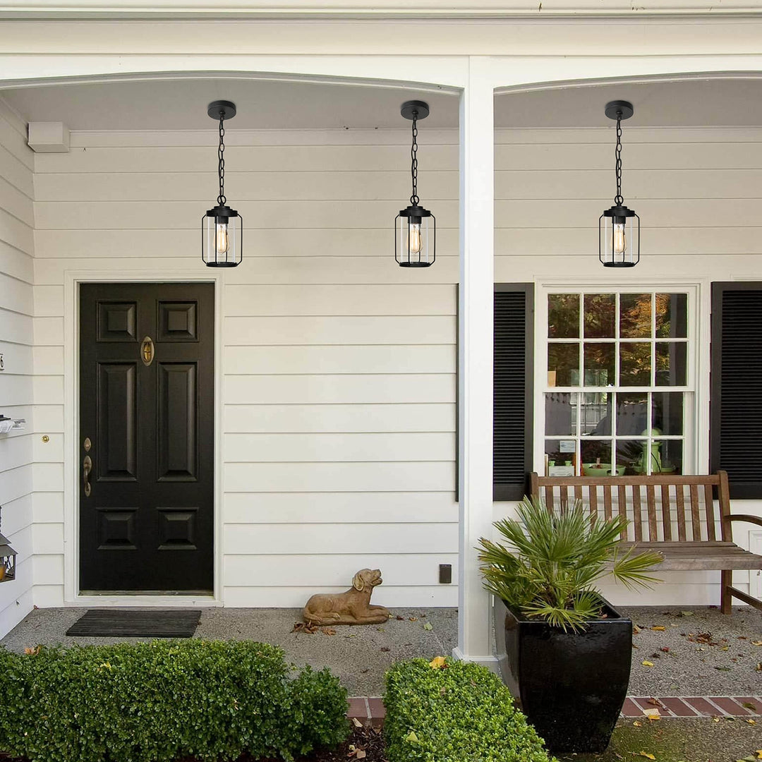 Black Outdoor Hanging Lights Lantern for Porch Hallway D6'' X H70'' Industrial - Diamond Home USA