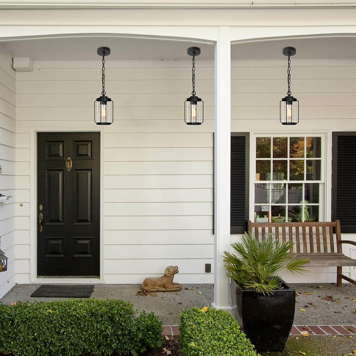 Black Outdoor Hanging Lights Lantern for Porch Hallway D6'' X H70'' Industrial - Diamond Home USA