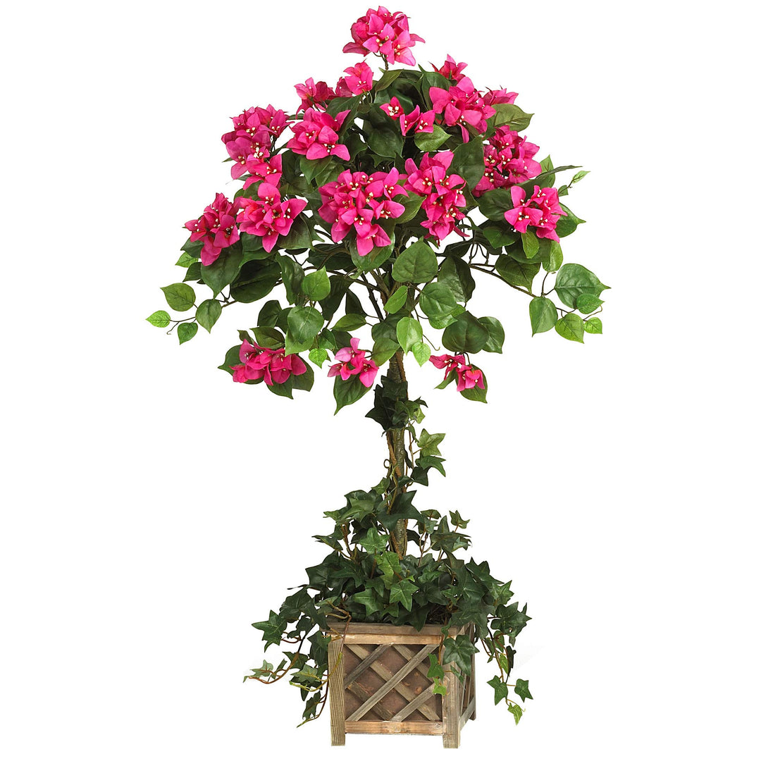 Nearly Natural 34in. Artificial Bougainvillea Topiary with Wood Box