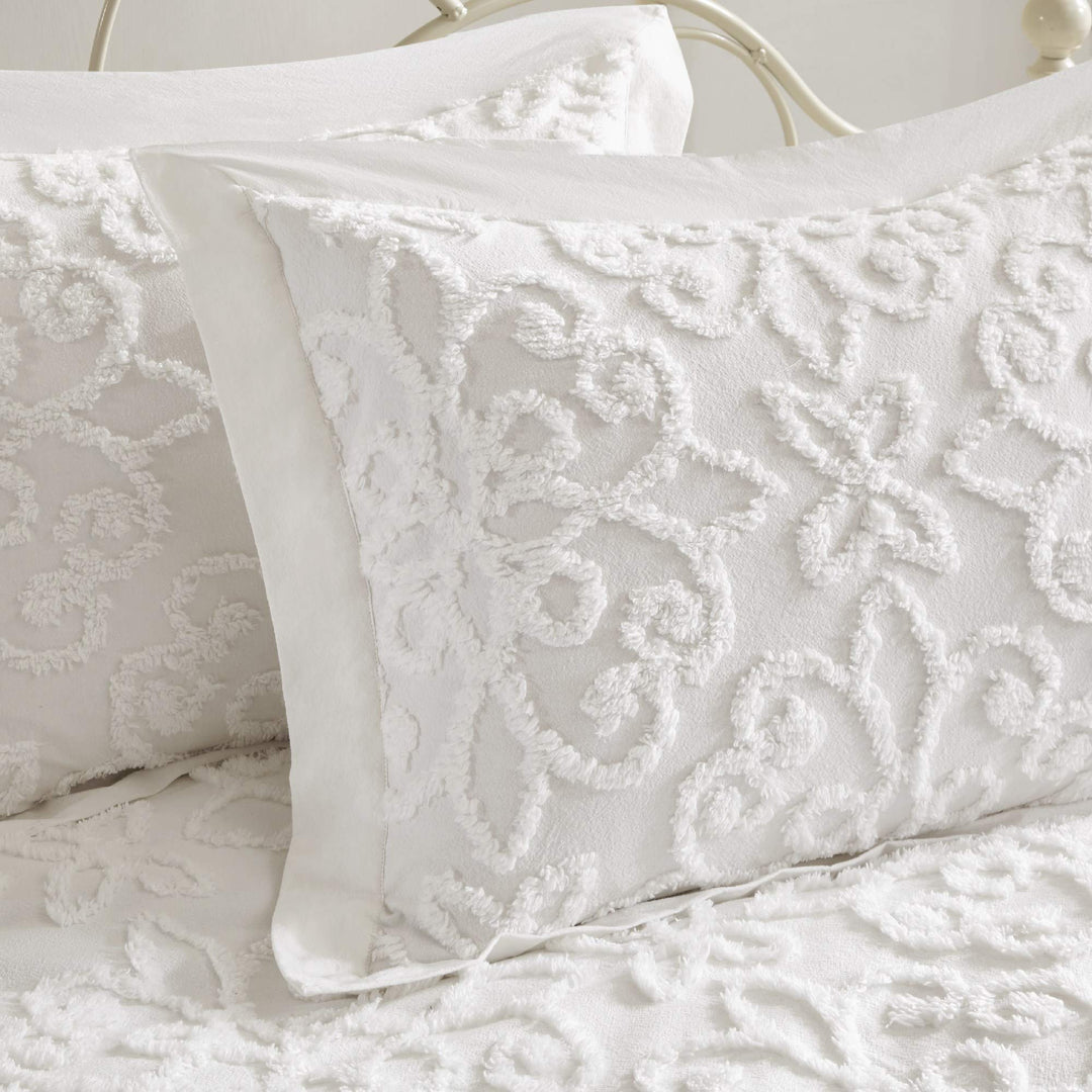 Bright White Chenille Daybed Set Medallion Pattern Bedding Textured Soft - Diamond Home USA