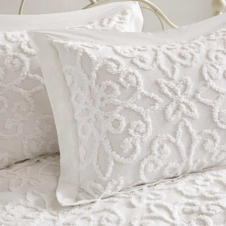 Bright White Chenille Daybed Set Medallion Pattern Bedding Textured Soft - Diamond Home USA