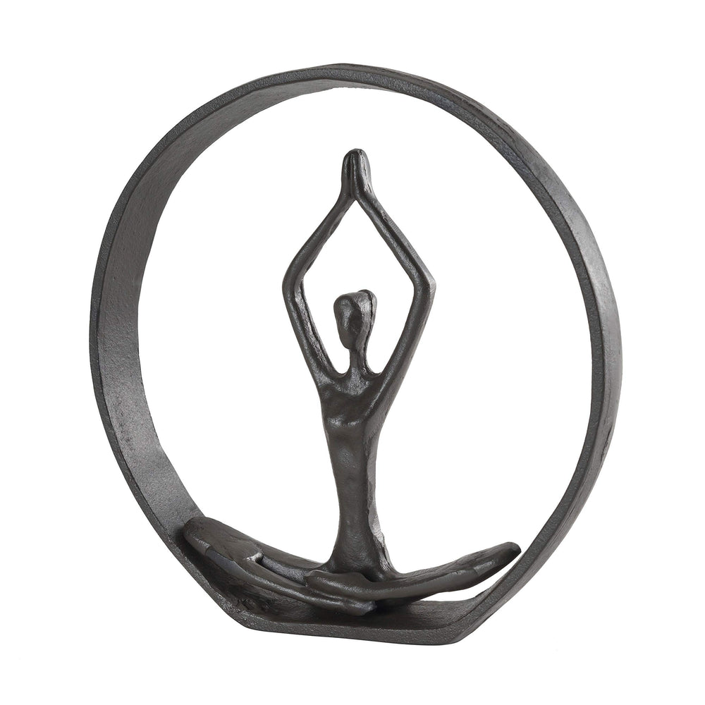 Circle Iron Sculpture with Figurine in Yoga Pose - Namaste Spiritual Home DÃƒcor - Diamond Home USA