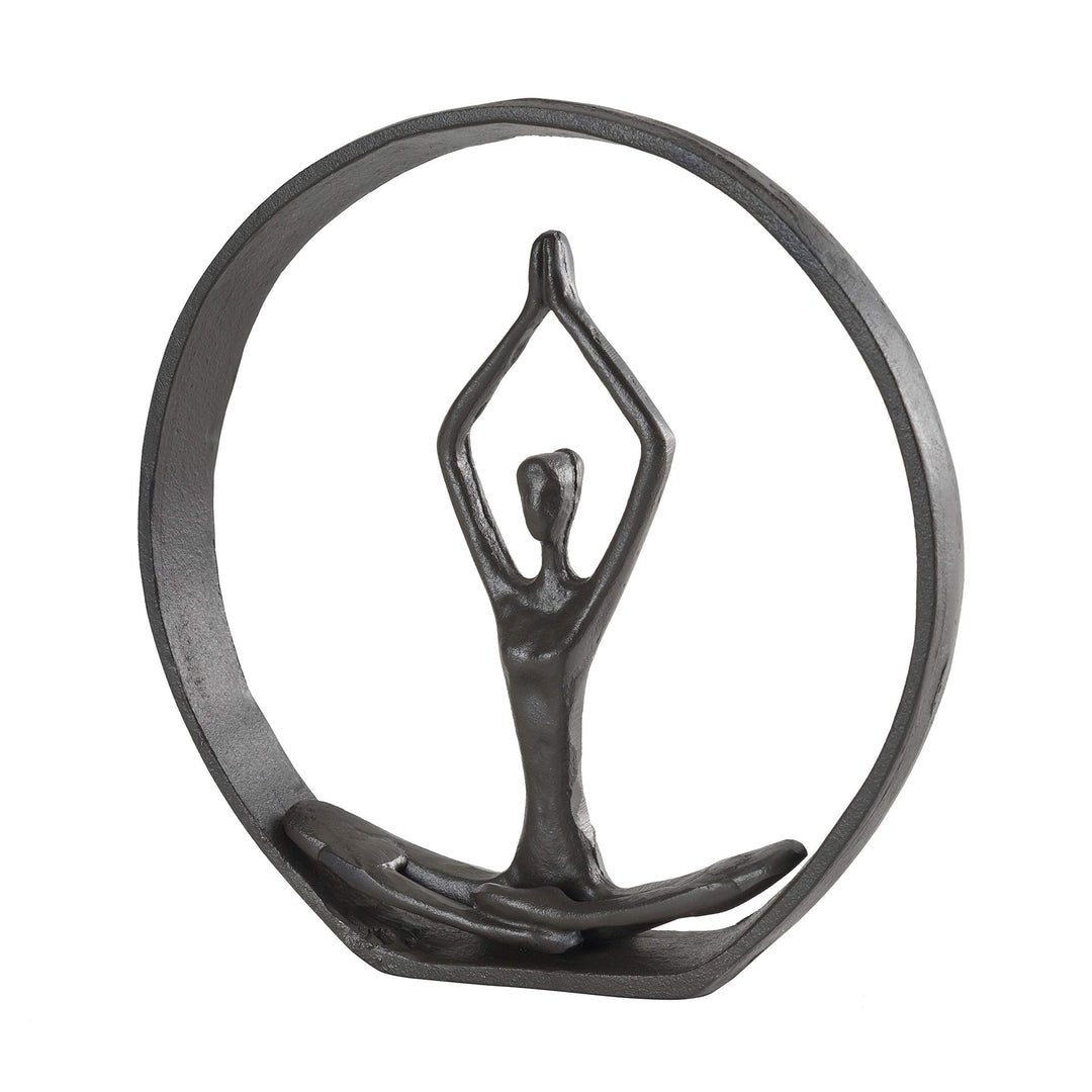 Circle Iron Sculpture with Figurine in Yoga Pose - Namaste Spiritual Home DÃƒcor - Diamond Home USA