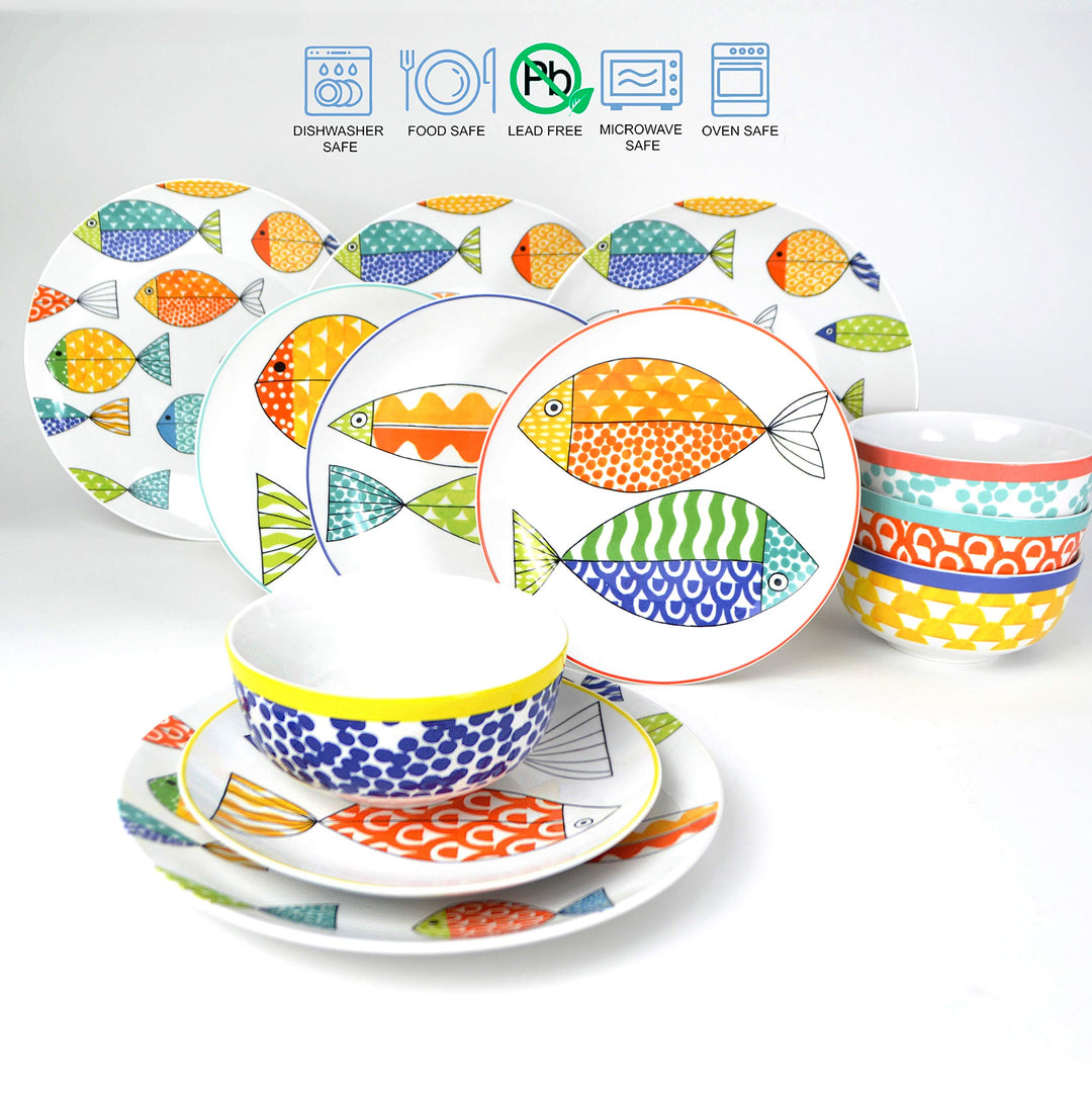 Euro Ceramica FreshCatch 12 Piece Dinnerware Set Service for 4 - Stoneware - Diamond Home USA