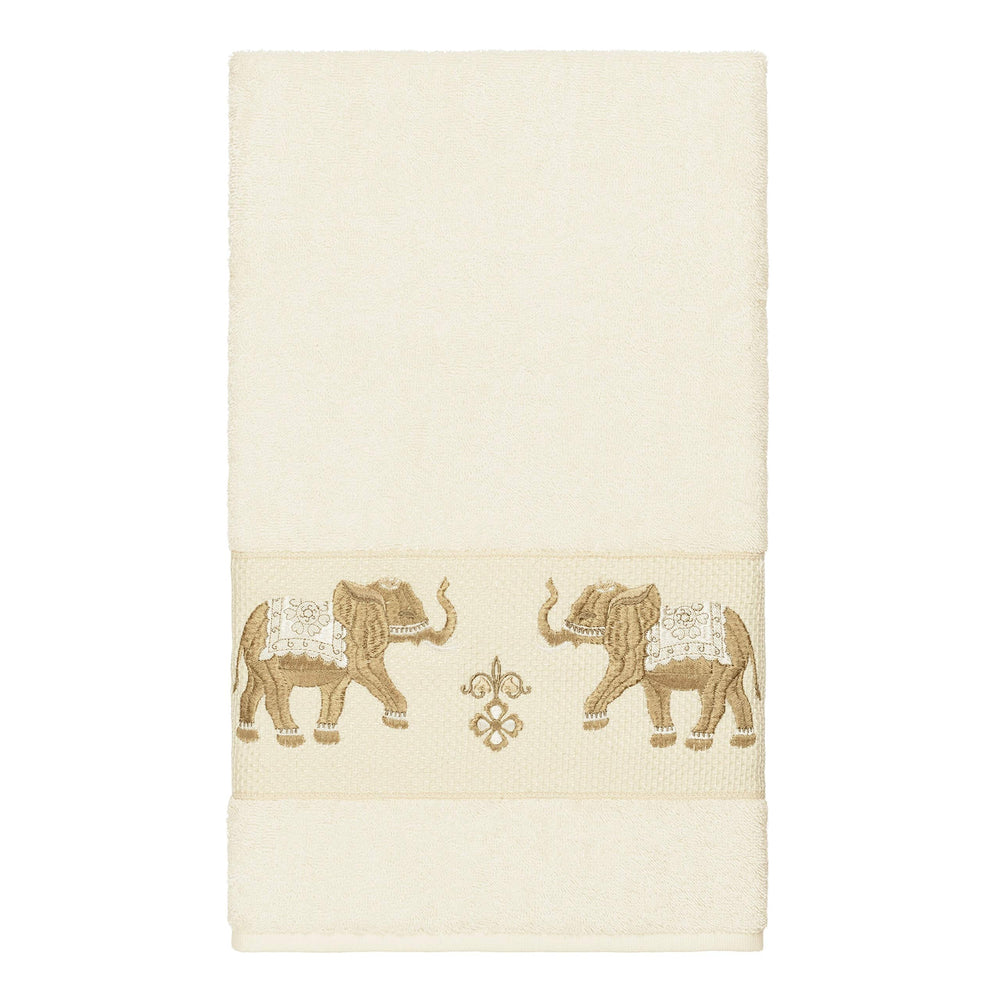 Turkish Cotton Elephants Embroidered Cream 3-Piece Towel Set Cream Terry Cloth - Diamond Home USA