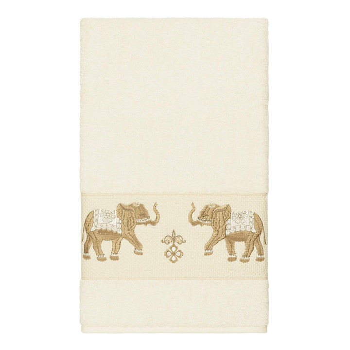 Turkish Cotton Elephants Embroidered Cream 3-Piece Towel Set Cream Terry Cloth - Diamond Home USA