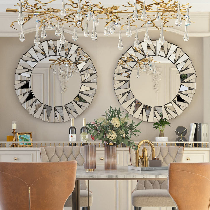 Large Round Decorative Mirrors Wall Mirror Art Glass Accent 32in.wx32in.h Silver - Diamond Home USA