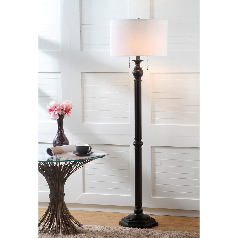White Welcoming Floor Lamp Bronze 2-Light Reading Light with Shade Oil Rubbed - Diamond Home USA