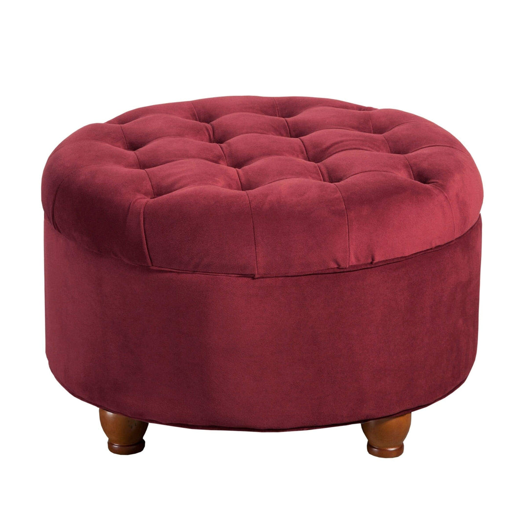 Button Tufted Velvet Berry Round Storage Ottoman Red Solid Glam Wood - Diamond Home USA