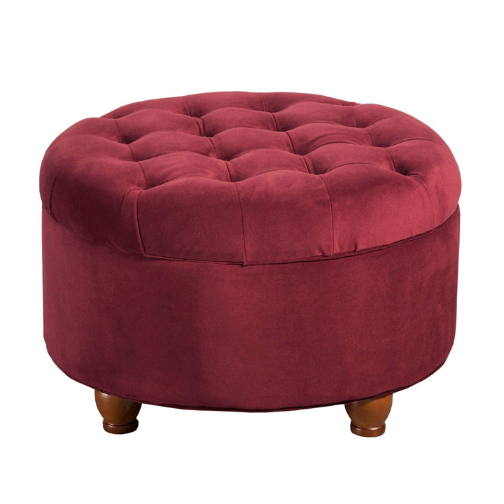 Button Tufted Velvet Berry Round Storage Ottoman Red Solid Glam Wood - Diamond Home USA